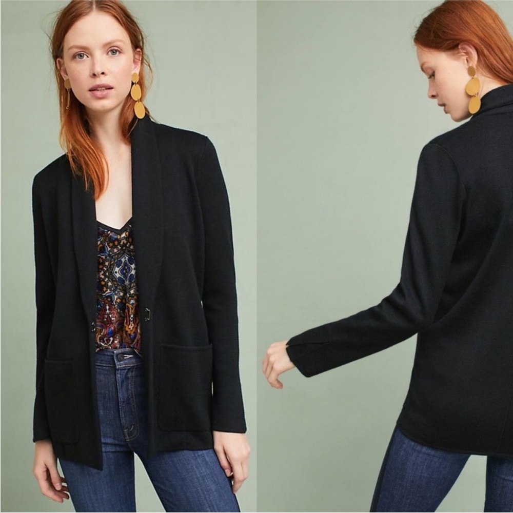 Anthropologie HWR Owen Black Blazer Cardigan soft wool blend size small
